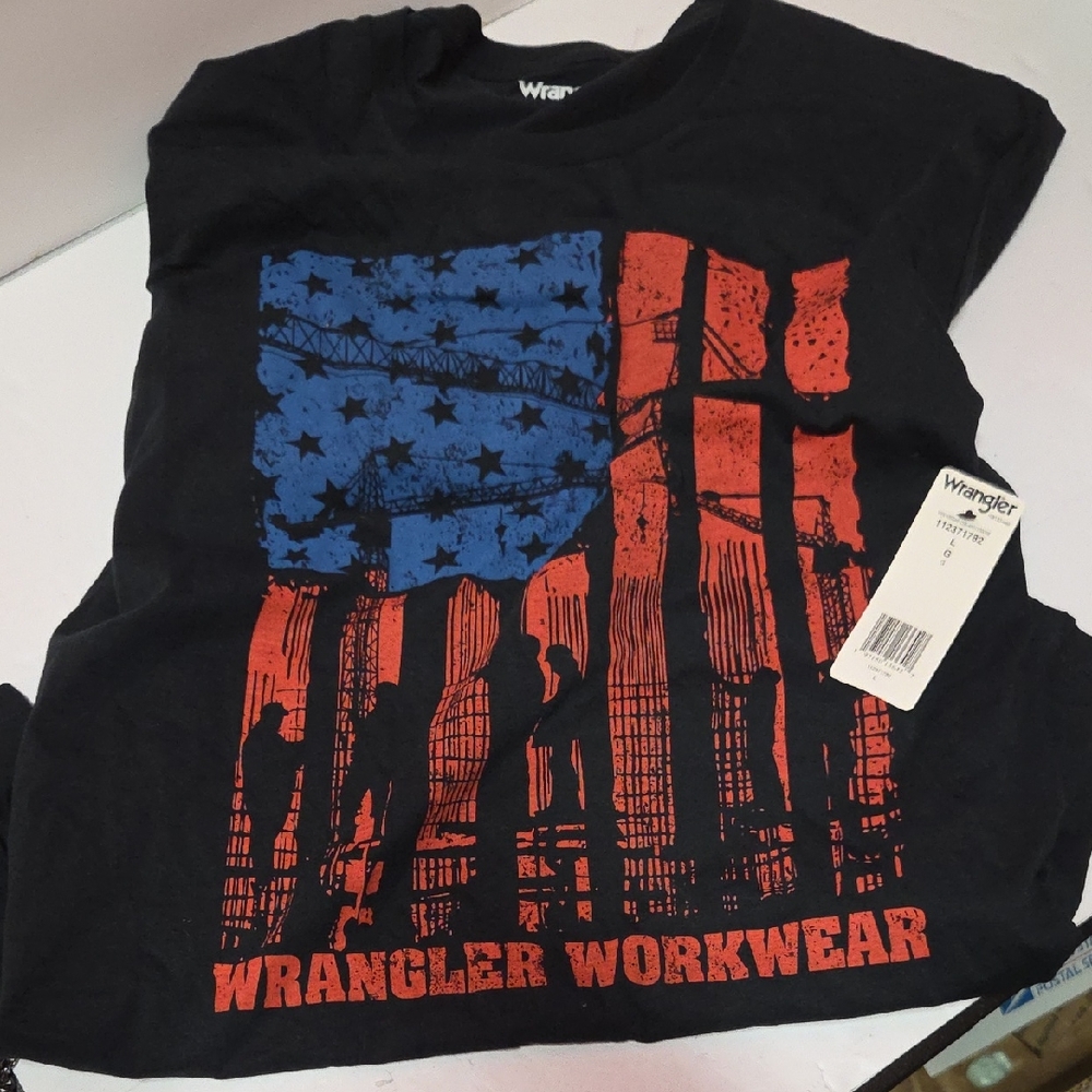 Wrangler Black Short-Sleeve Tee with Red & Blue Flag Graphic
